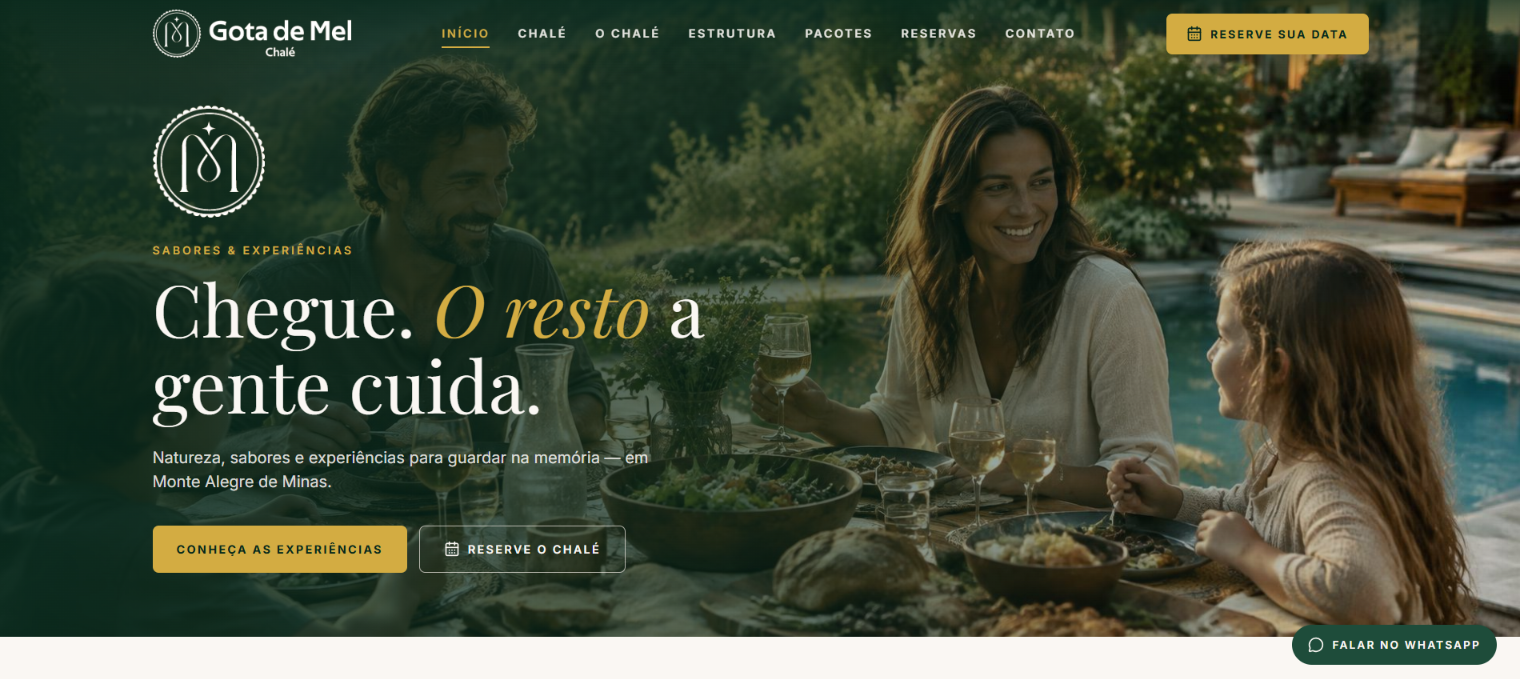 Página do site Gota de Mel Chalé